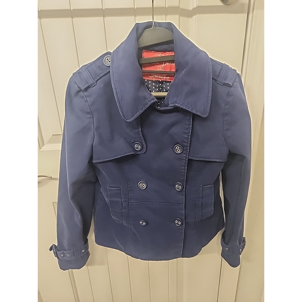 Women Rustic Denim‎ Large Blue Coat With Polka Dots